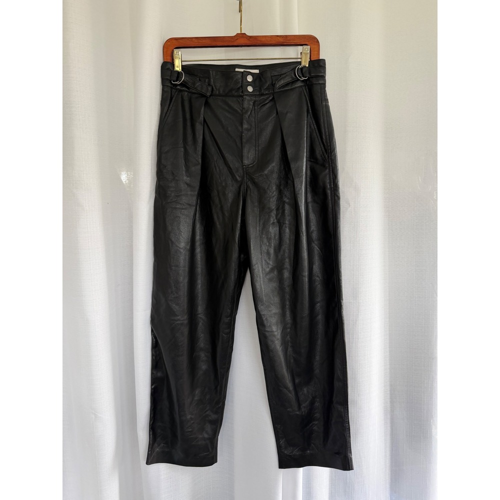 7‎ For All Mankind Faux Leather Pleated Trousers Women's 29 Black High Rise NWT
